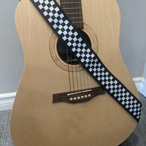 2/$15 NEW Black and White Checkered Guitar Strap- Leather Ends - Picture 4 of 4